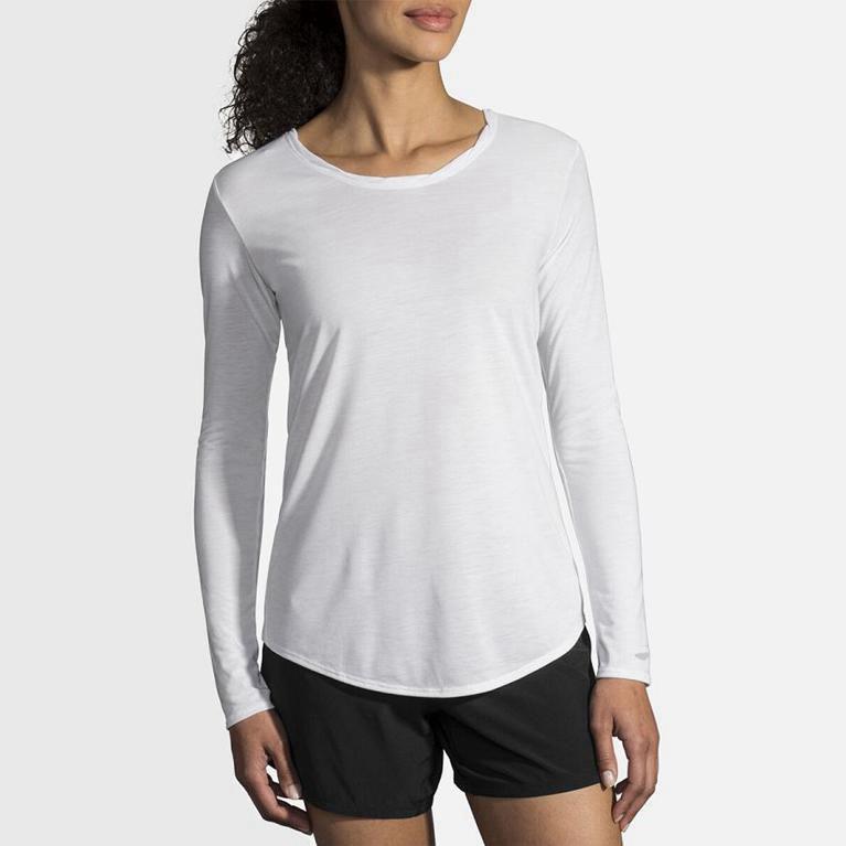 Brooks Distance Womens Long Sleeve Running Shirt - White - Philippines (397045PGS)